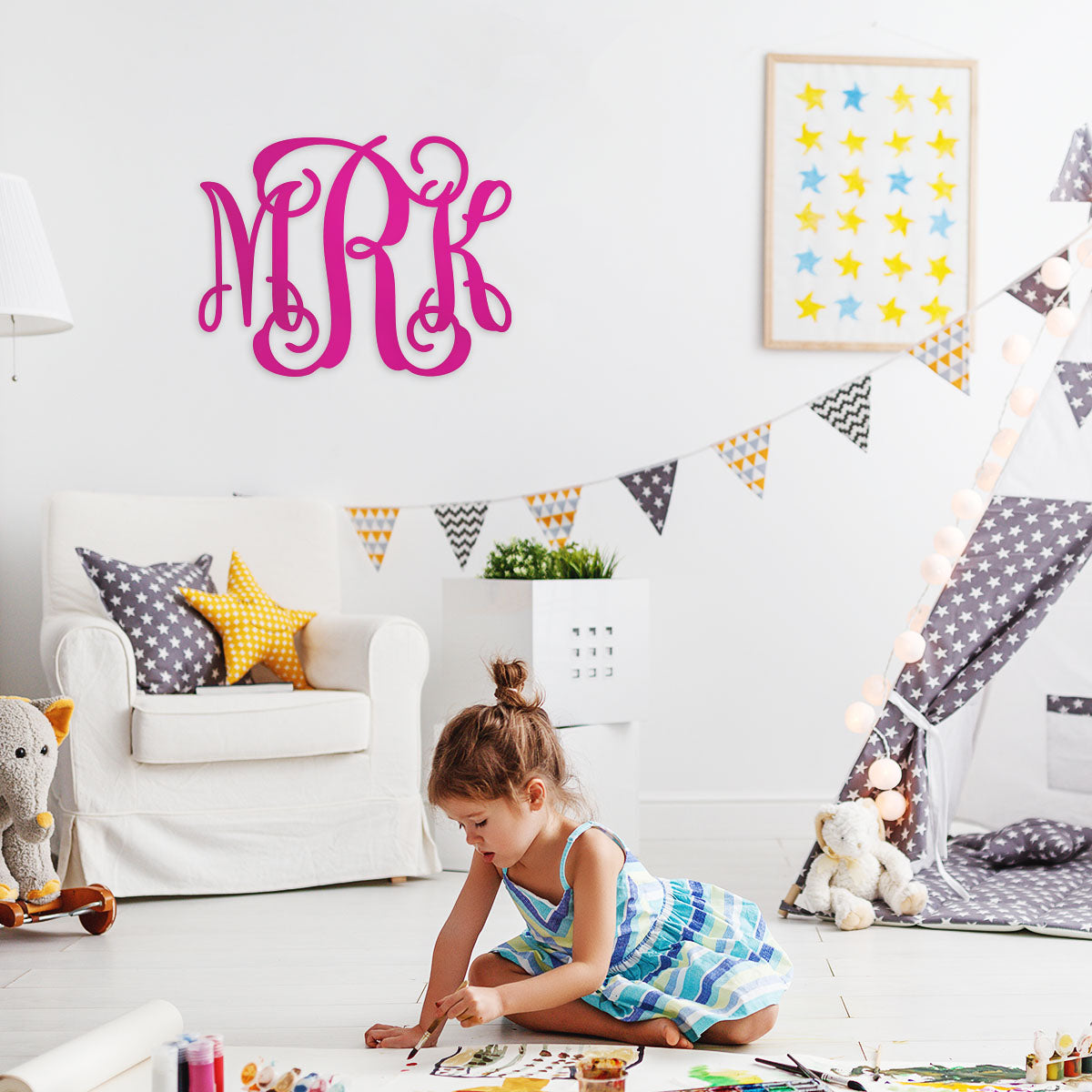 Curly Wall Monogram – Personalized 3-Letter Metal Sign - RealSteel Center