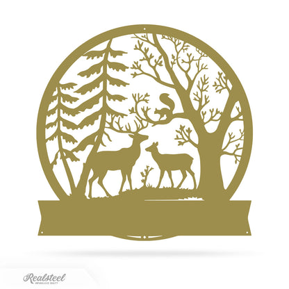 Forest Deer Monogram 18" / Gold - RealSteel Center