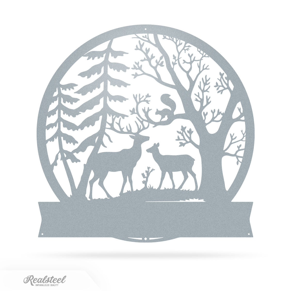 Forest Deer Monogram 18" / Textured Silver - RealSteel Center