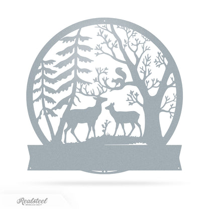 Forest Deer Monogram 18" / Textured Silver - RealSteel Center