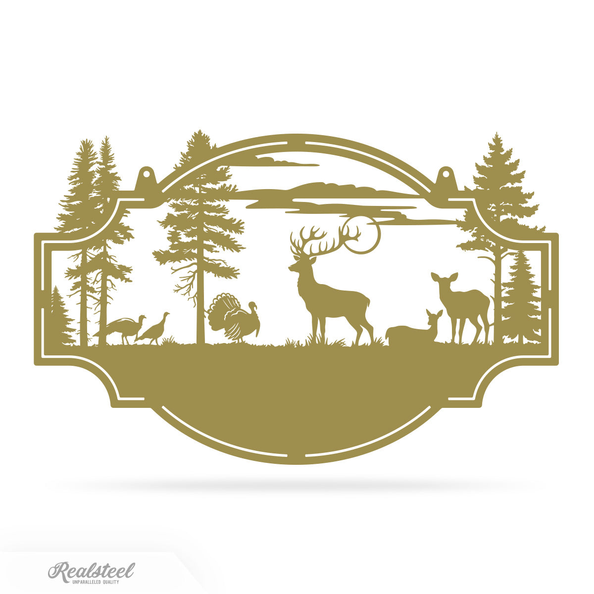 Deer Forest Horizontal Monogram 15" x 24" / Gold - RealSteel Center