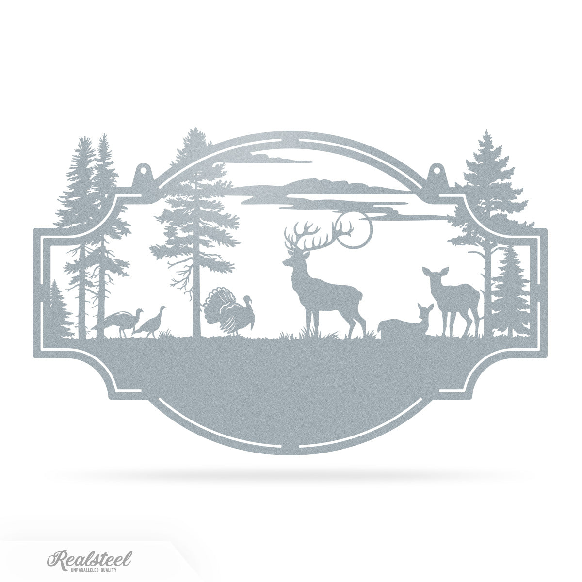 Deer Forest Horizontal Monogram 15" x 24" / Textured Silver - RealSteel Center