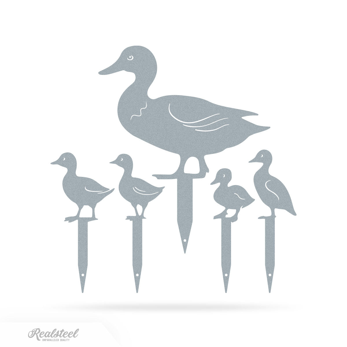 Garden Art - Duck Family Garden Stakes Assorted / Textured Silver - RealSteel Center