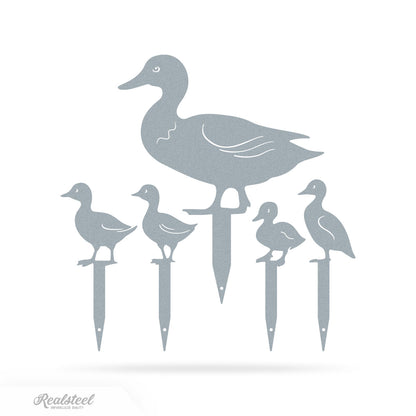 Garden Art - Duck Family Garden Stakes Assorted / Textured Silver - RealSteel Center