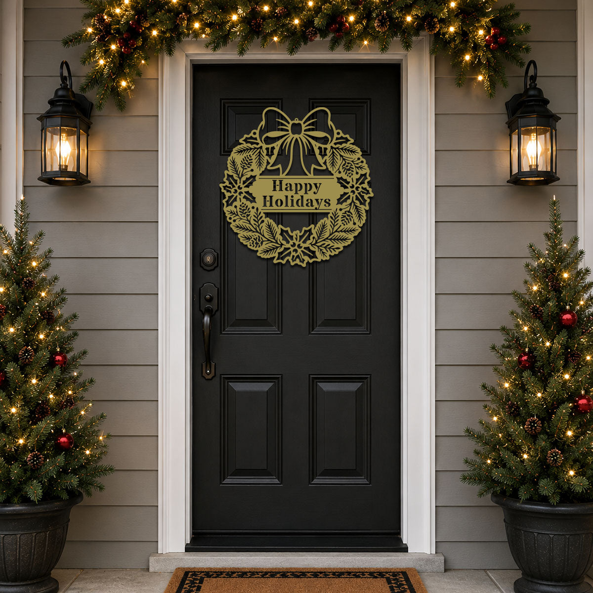 Elegant Holly Christmas Wreath Monogram