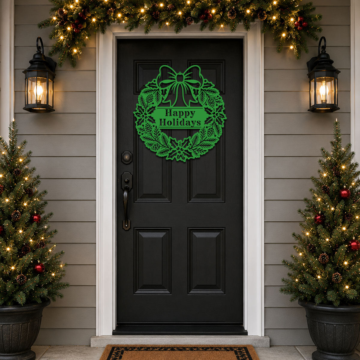 Elegant Holly Christmas Wreath Monogram