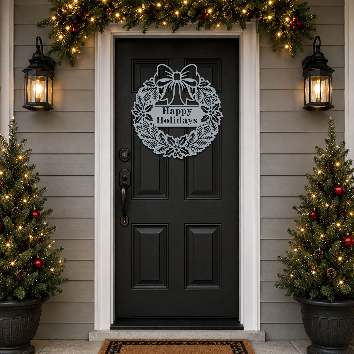 Elegant Holly Christmas Wreath Monogram