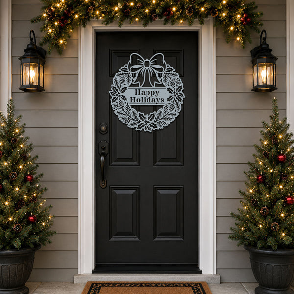 Elegant Holly Christmas Wreath Monogram