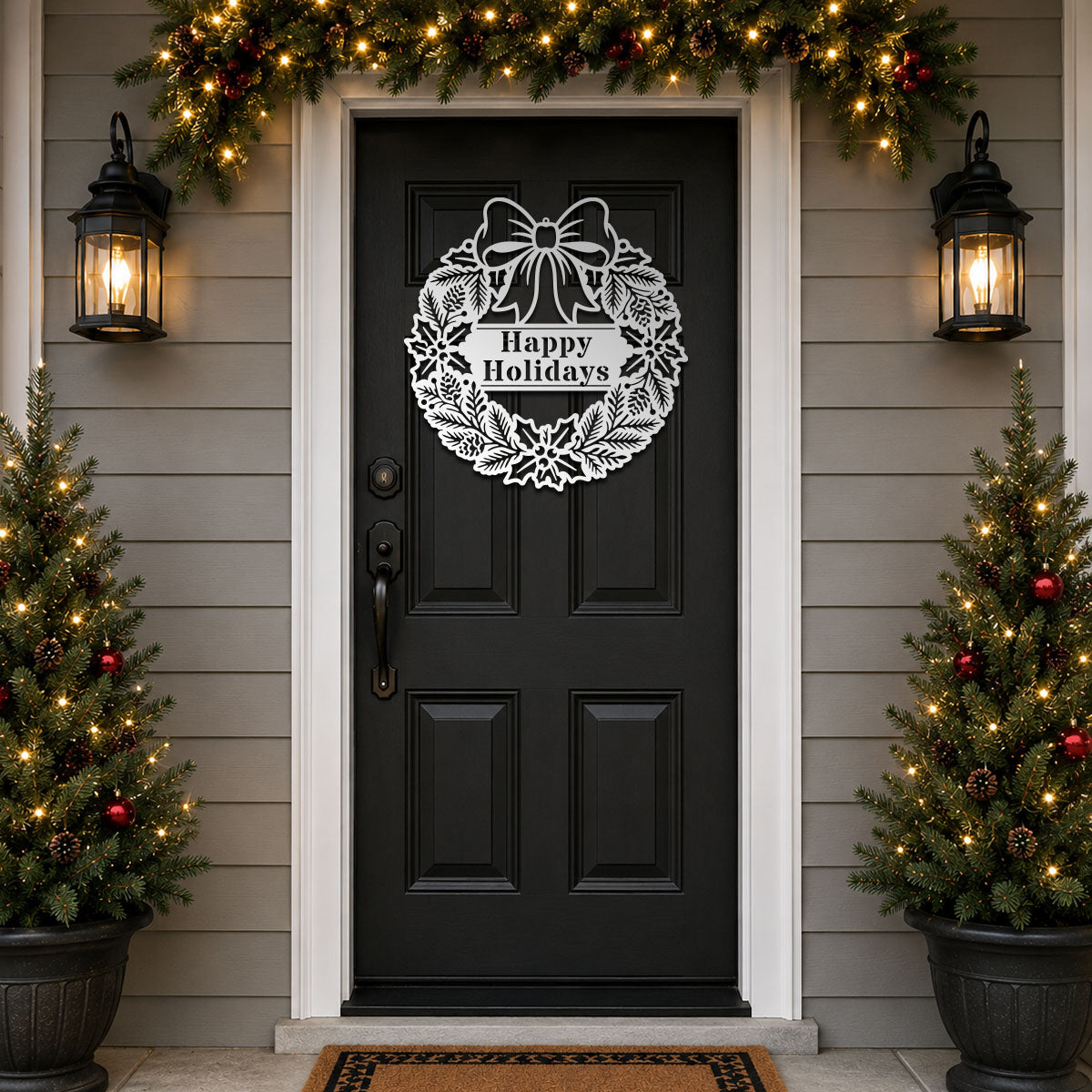 Elegant Holly Christmas Wreath Monogram