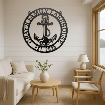 Personalized Anchor Monogram Metal Sign – Nautical Wall Decor for Home, Beach House & Boats - RealSteel Center