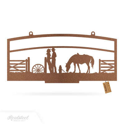 Personalized Ranch Entrance Gate Sign – Custom Farm or Horse Sign One Horse / 8"x18" / Rust - RealSteel Center