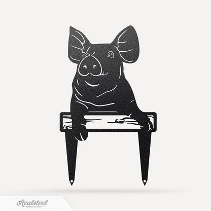 Garden Art - Farm Piglet Stake 7"x12" / Black - RealSteel Center
