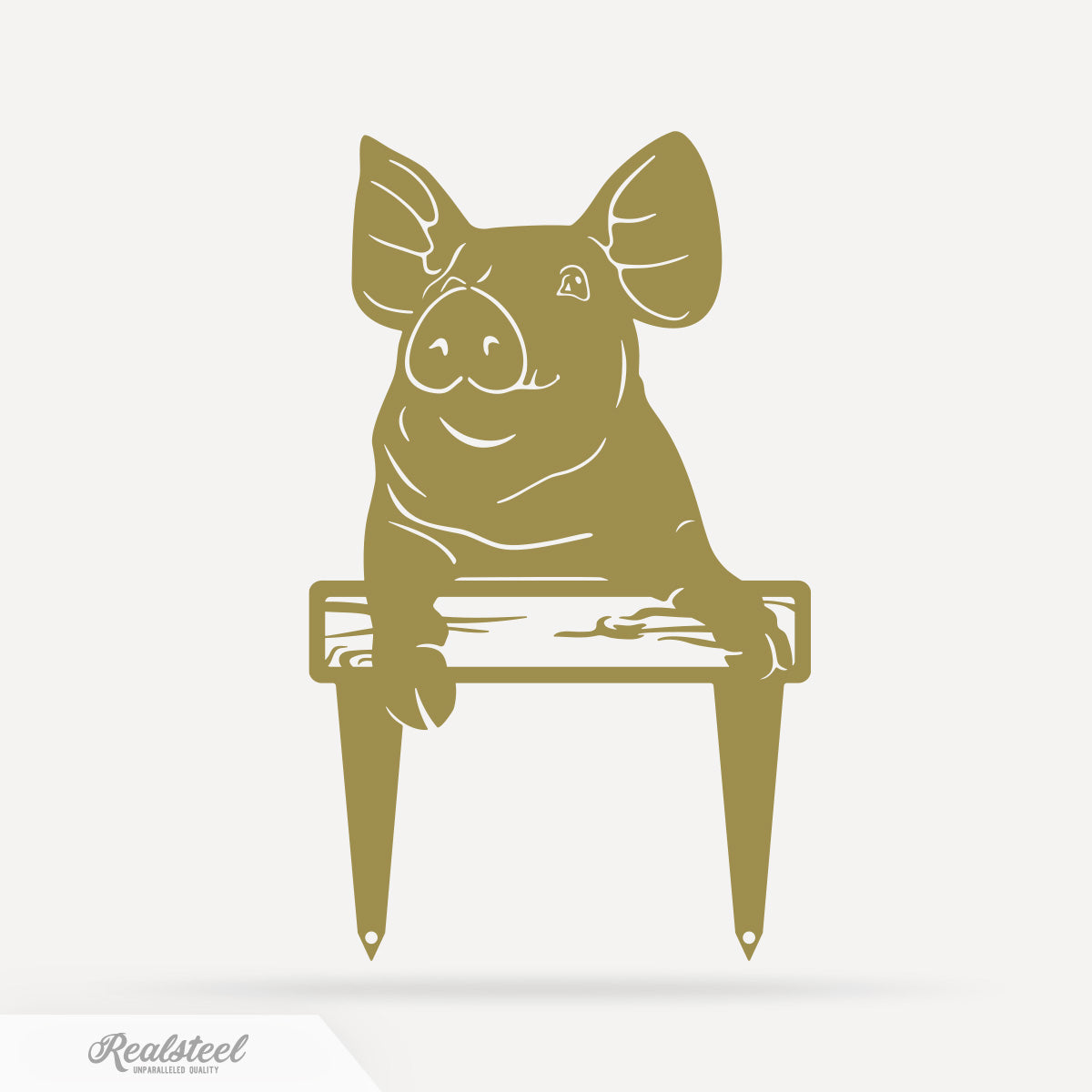 Garden Art - Farm Piglet Stake 7"x12" / Gold - RealSteel Center