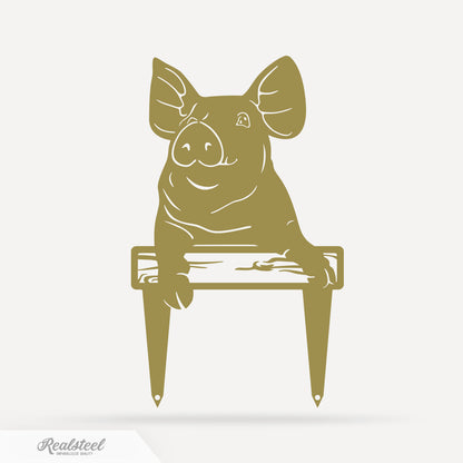 Garden Art - Farm Piglet Stake 7"x12" / Gold - RealSteel Center