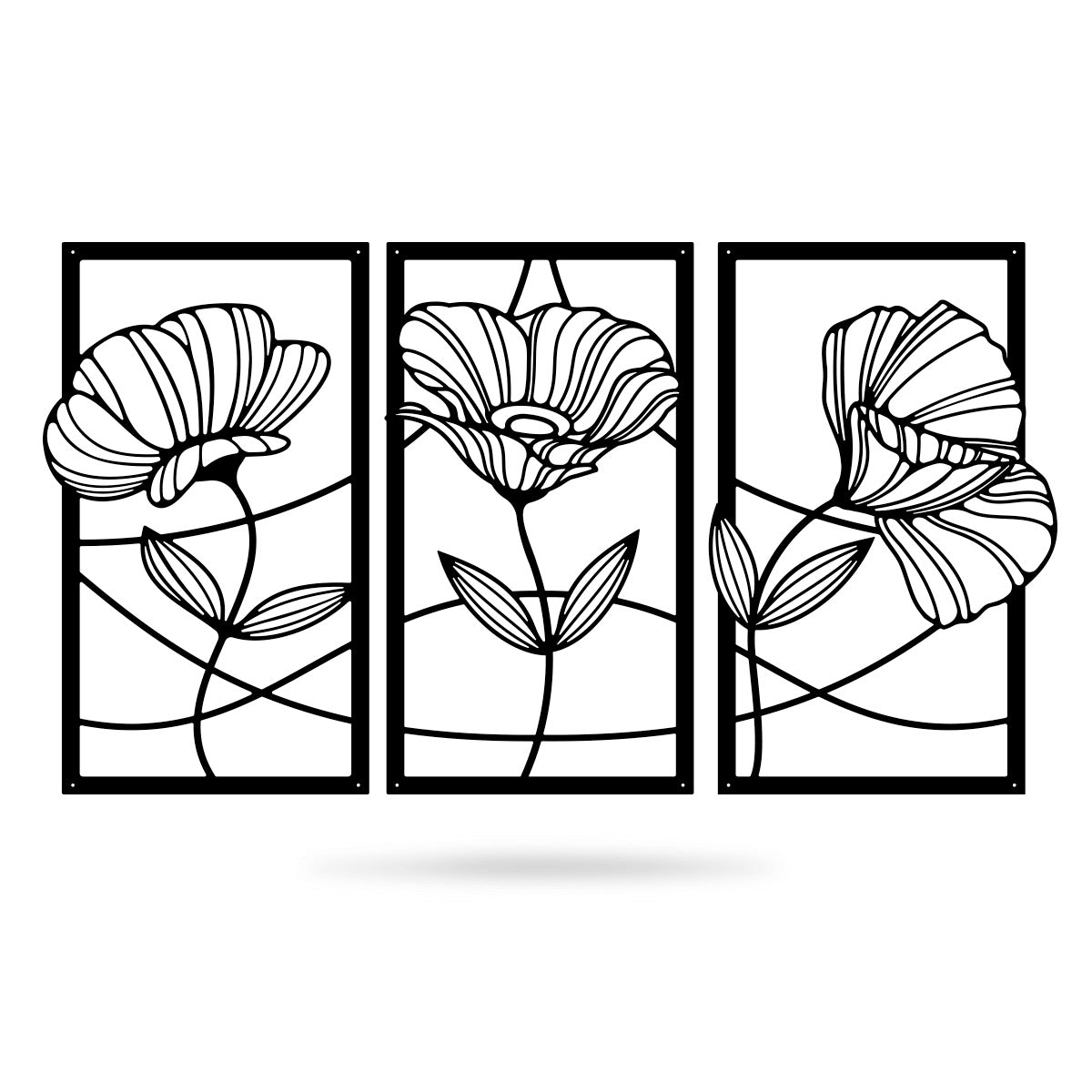 Flower Panel Decor Wall Art 3 Panel / 18" / Black - RealSteel Center