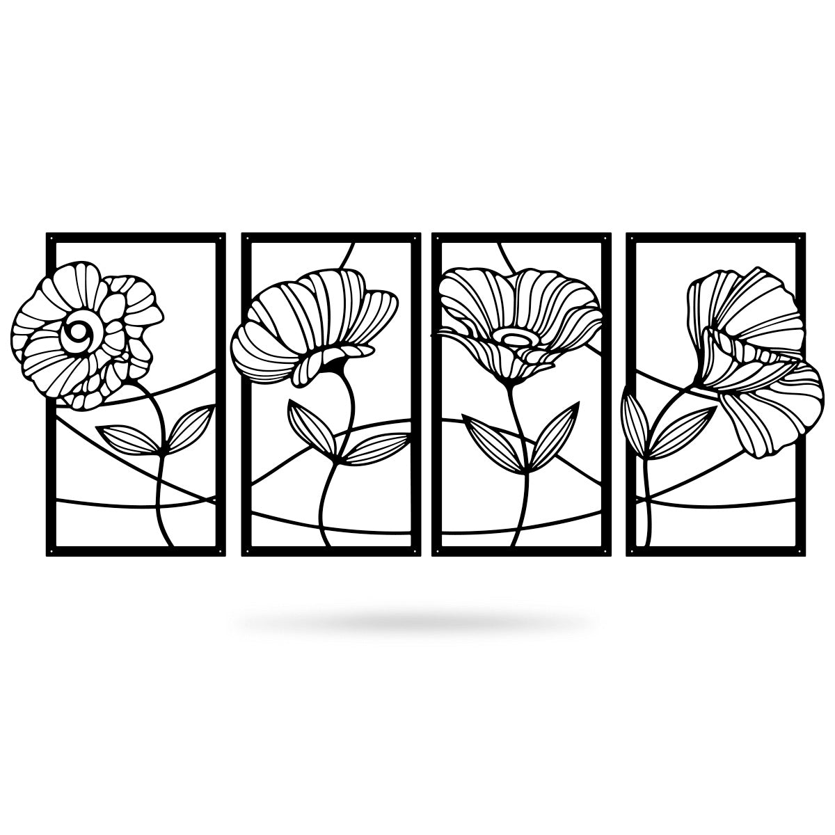 Flower Panel Decor Wall Art 4 Panel / 18" / Black - RealSteel Center