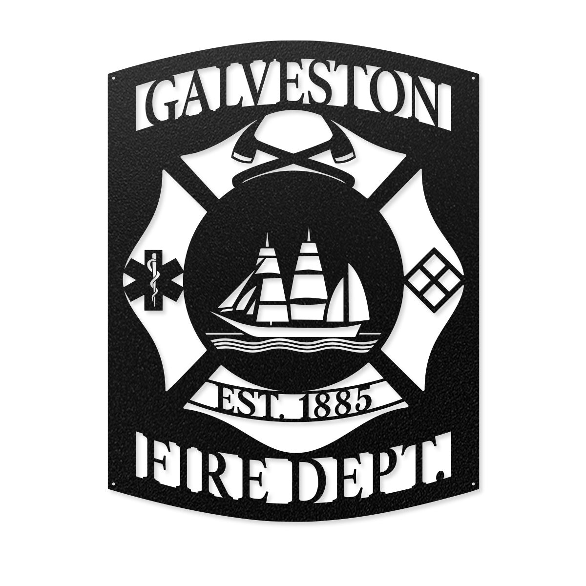 Galveston Fire Department Metal Sign – Custom Firefighter Wall Art 14" x 18" / Black - RealSteel Center