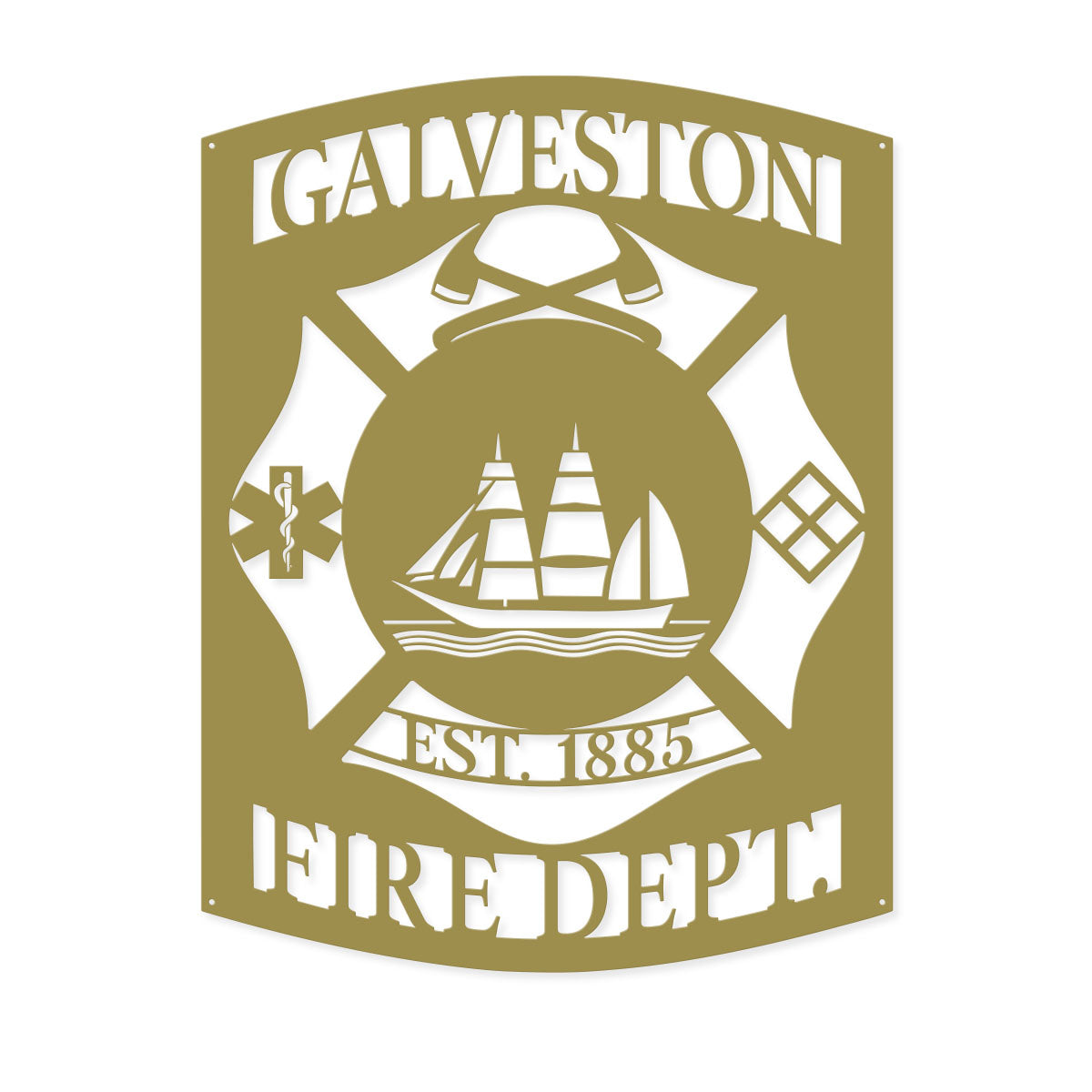 Galveston Fire Department Metal Sign – Custom Firefighter Wall Art 14" x 18" / Gold - RealSteel Center