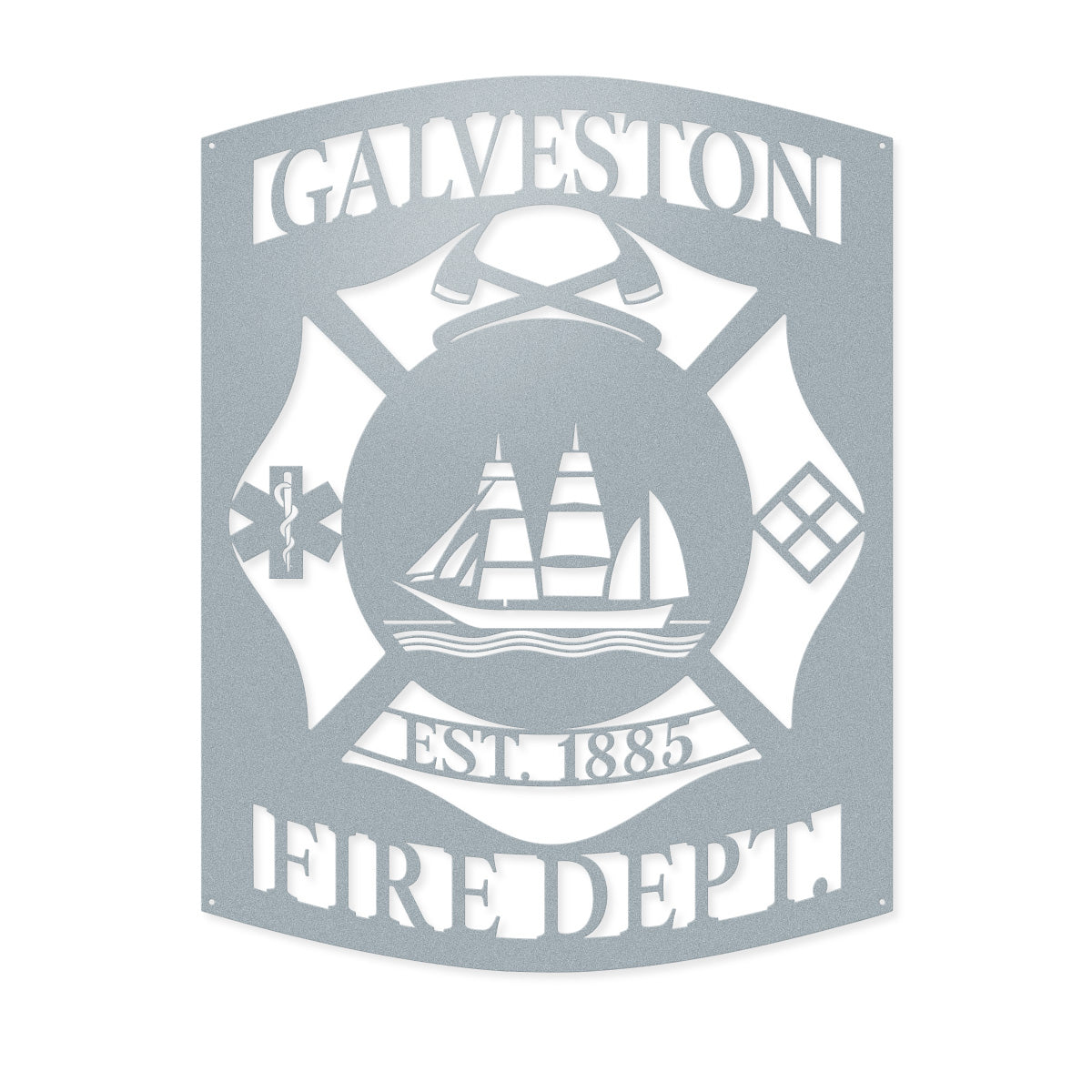 Galveston Fire Department Metal Sign – Custom Firefighter Wall Art 14" x 18" / Textured Silver - RealSteel Center