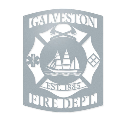 Galveston Fire Department Metal Sign – Custom Firefighter Wall Art 14" x 18" / Textured Silver - RealSteel Center