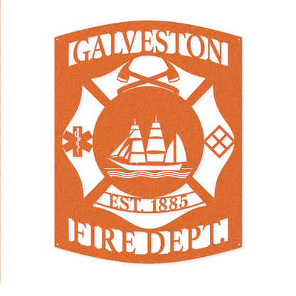 Galveston Fire Department Metal Sign – Custom Firefighter Wall Art 14" x 18" / Rust - RealSteel Center