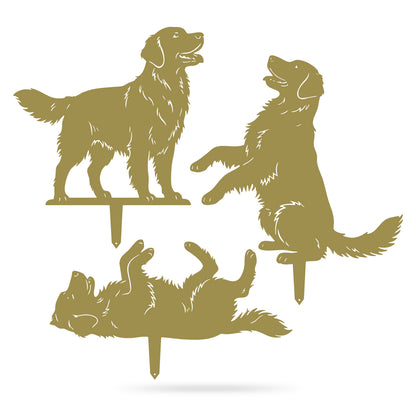 Garden Art-Golden Retrievers Stakes 3 Pack Assorted / Gold - RealSteel Center
