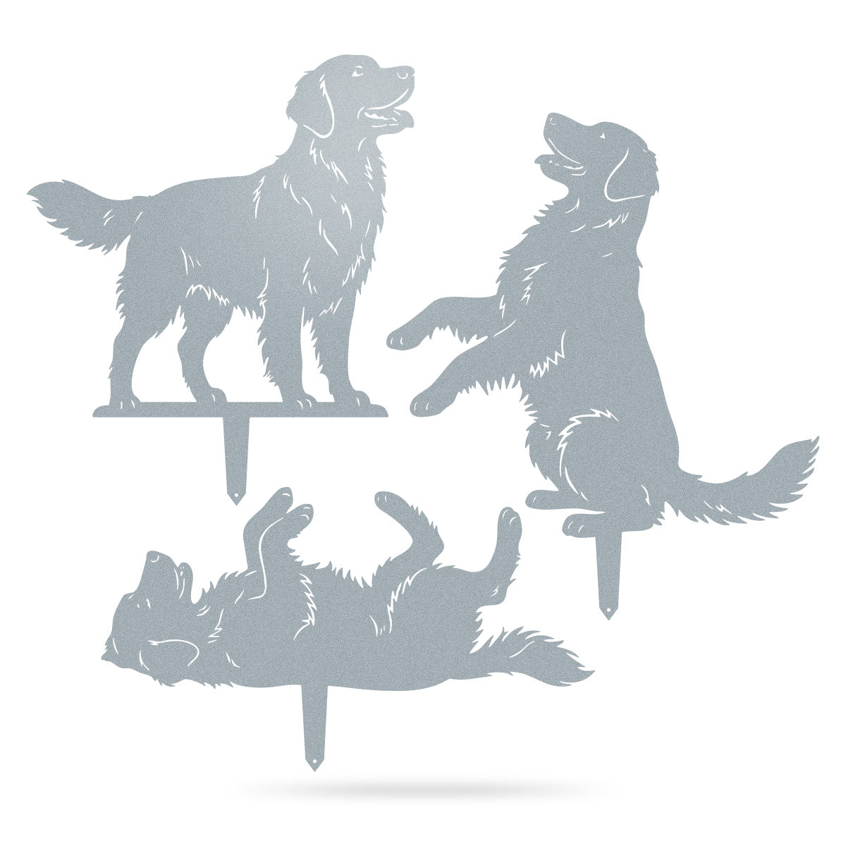Garden Art-Golden Retrievers Stakes 3 Pack Assorted / Textured Silver - RealSteel Center