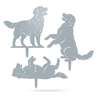 Garden Art-Golden Retrievers Stakes 3 Pack Assorted / Textured Silver - RealSteel Center