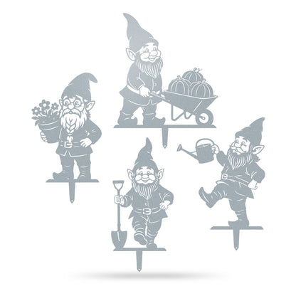 Garden Working Gnome Yard Set - 4 Pack Assorted / Textured Silver - RealSteel Center