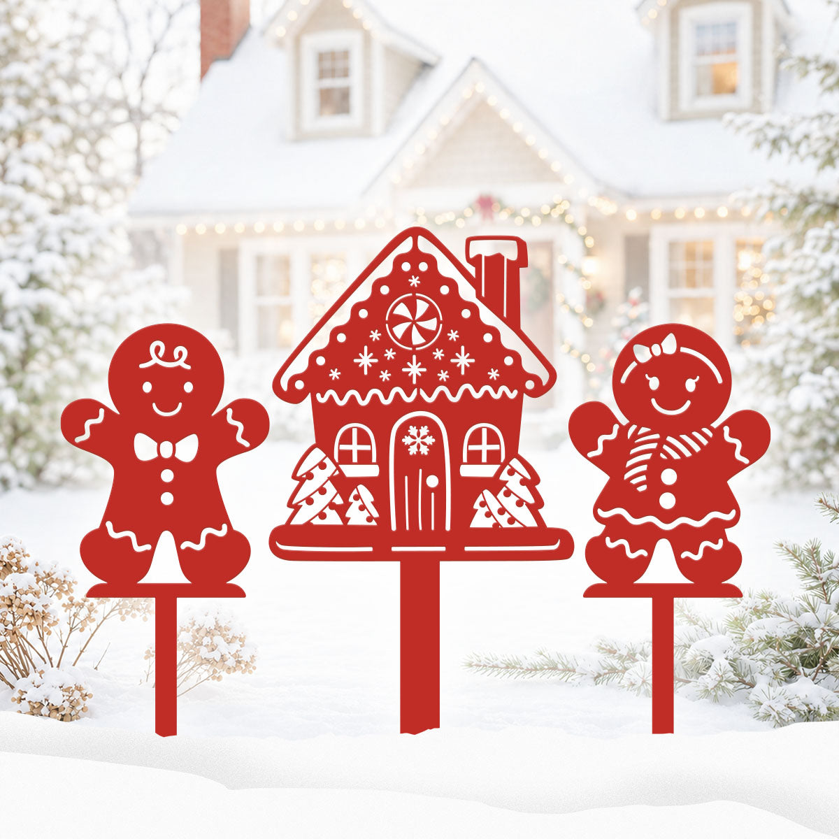 Gingerbread Garden Stakes – Set of 3 ASSORTED / Red - RealSteel Center
