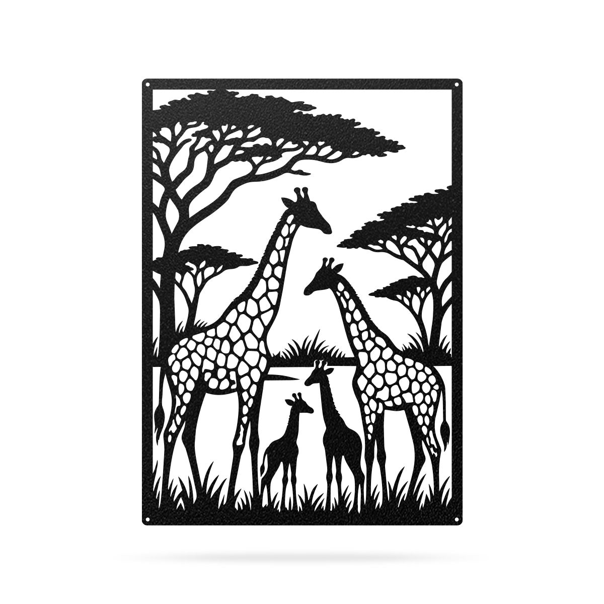 Giraffe Family on the Savanna Metal Wall Art