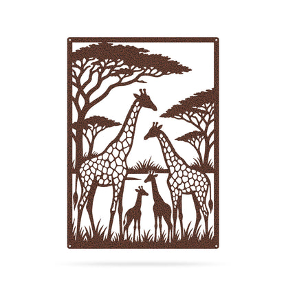Giraffe Family on the Savanna Metal Wall Art