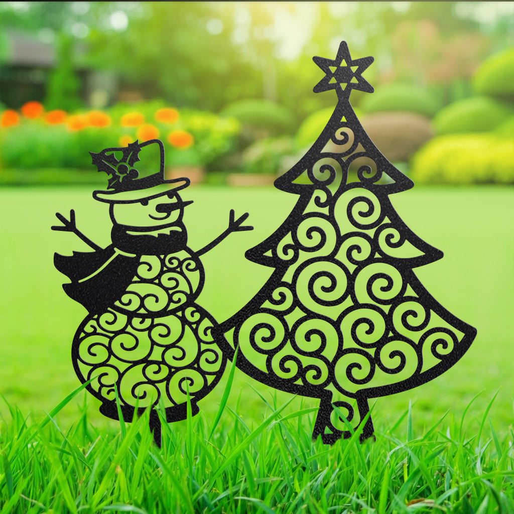 Happy Snowman Christmas Tree Garden Stake Set - RealSteel Center