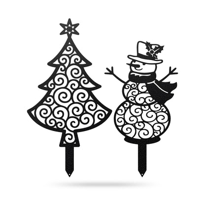 Happy Snowman Christmas Tree Garden Stake Set ASSORTED / Black - RealSteel Center