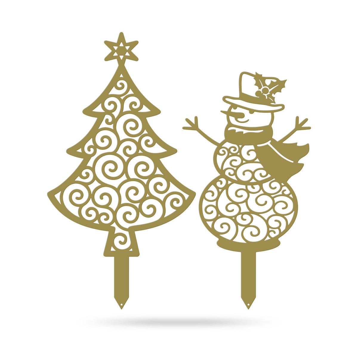 Happy Snowman Christmas Tree Garden Stake Set ASSORTED / Gold - RealSteel Center