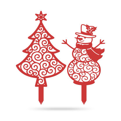 Happy Snowman Christmas Tree Garden Stake Set ASSORTED / Red - RealSteel Center