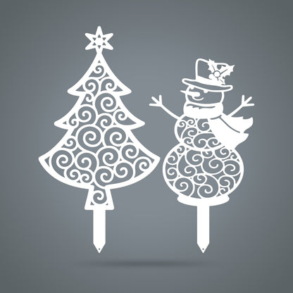 Happy Snowman Christmas Tree Garden Stake Set ASSORTED / White - RealSteel Center