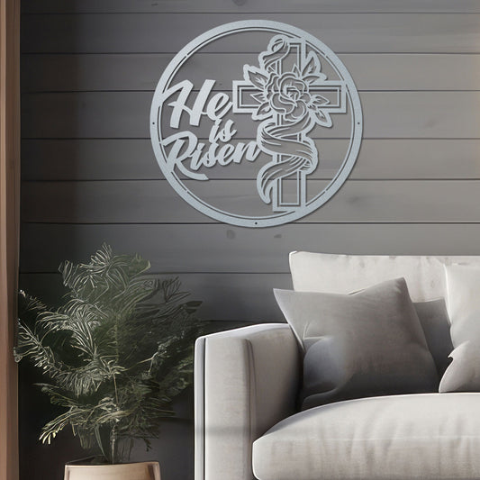 He Is Risen Cross Metal Art - RealSteel Center