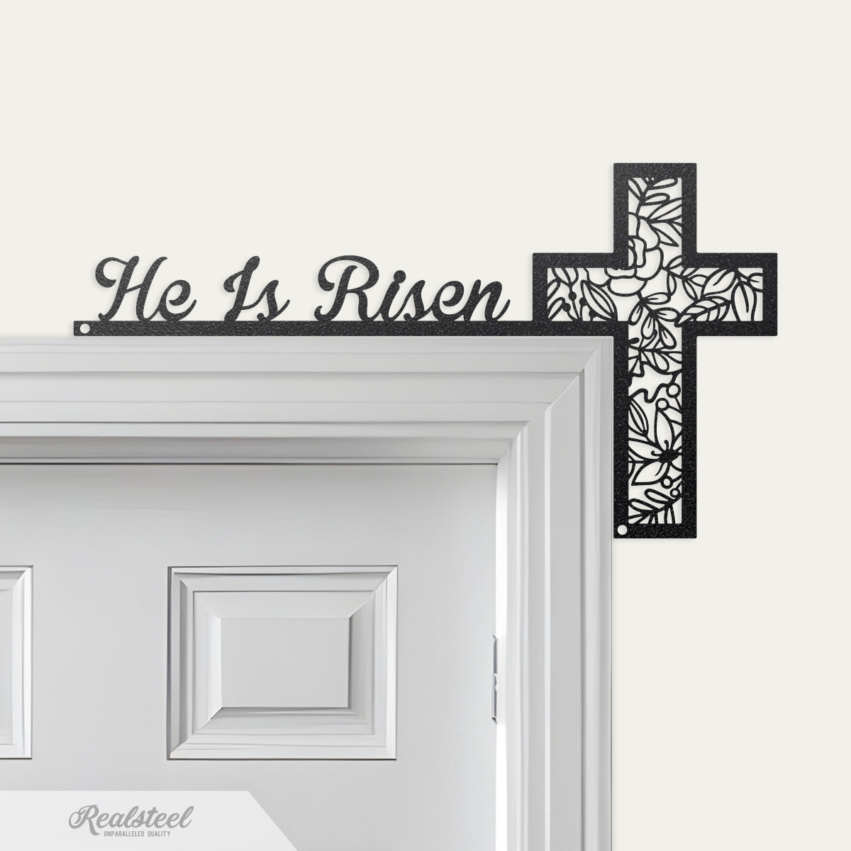 He Is Risen Easter Door Corner Decor 7"x13" / Black - RealSteel Center