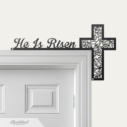He Is Risen Easter Door Corner Decor 7"x13" / Black - RealSteel Center