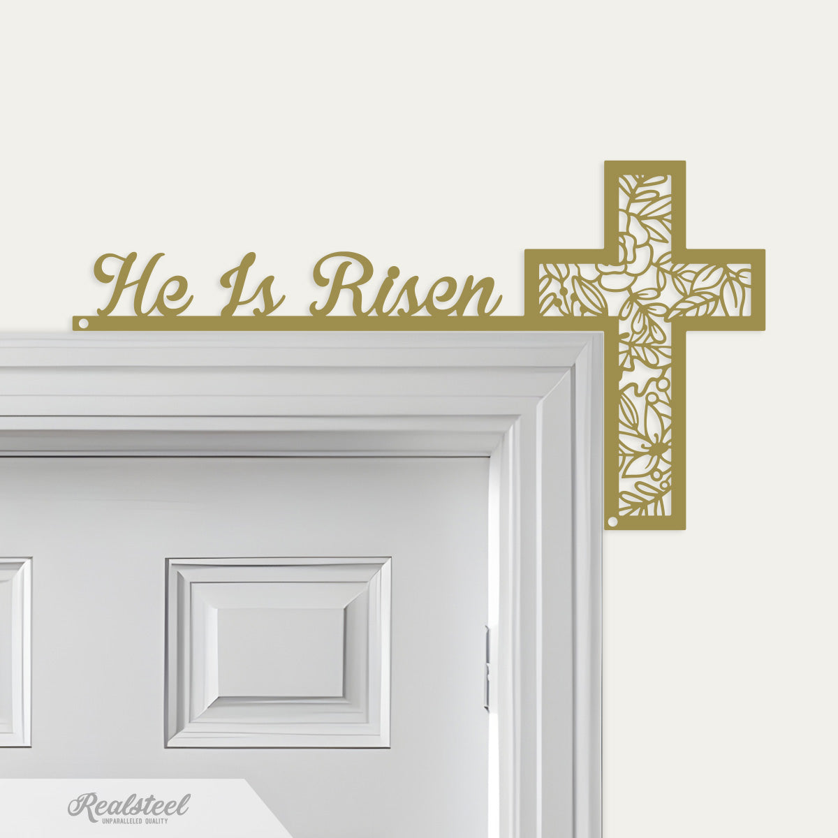 He Is Risen Easter Door Corner Decor 7"x13" / Gold - RealSteel Center
