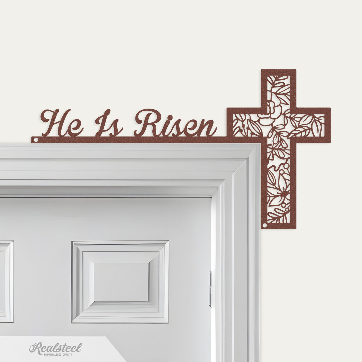 He Is Risen Easter Door Corner Decor 7"x13" / Rust - RealSteel Center