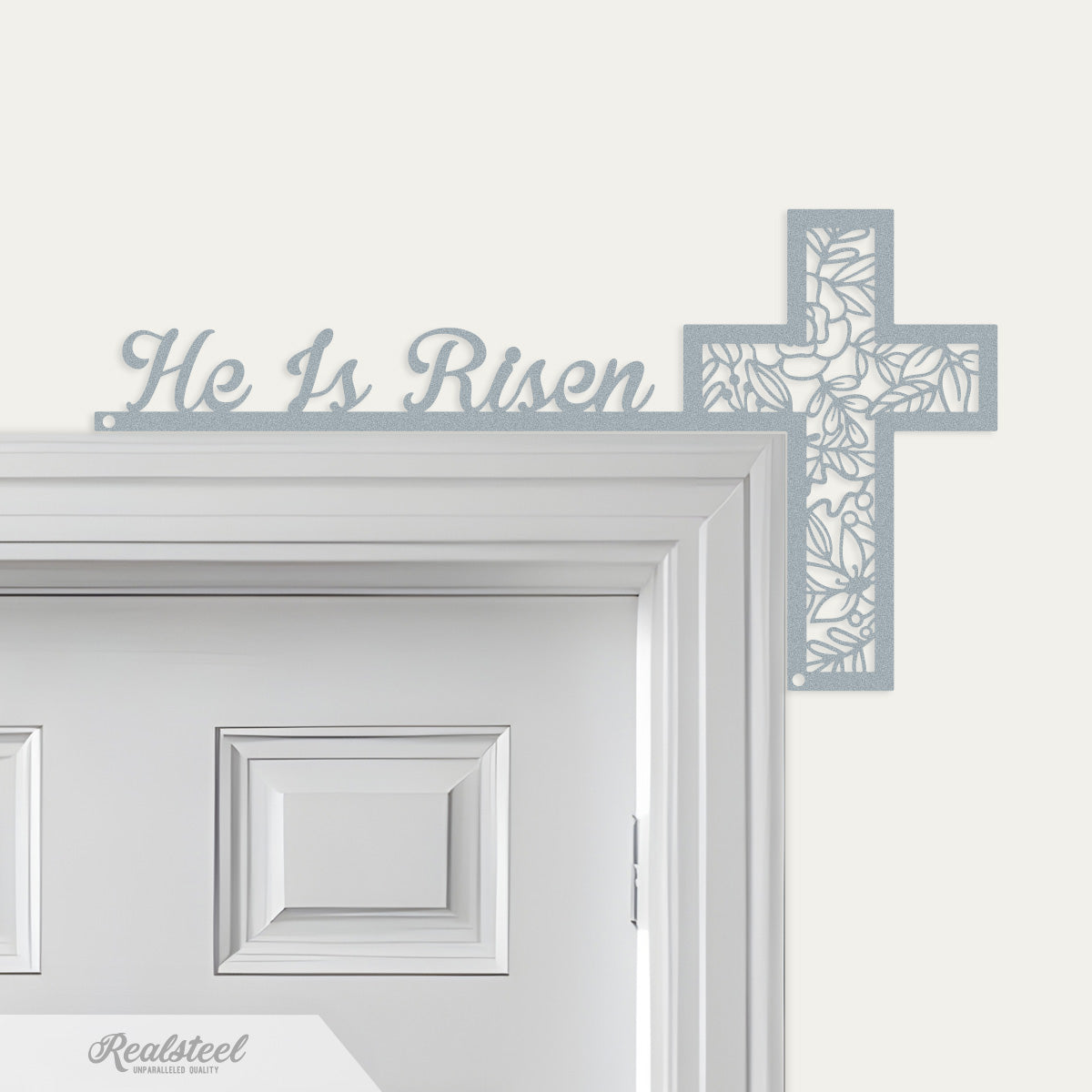 He Is Risen Easter Door Corner Decor 7"x13" / Textured Silver - RealSteel Center