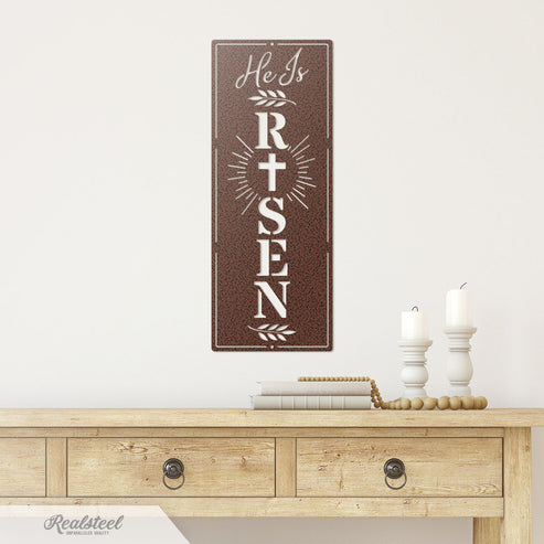 He Is Risen Vertical Metal Wall Decor | Religious Home Decor for Your ...