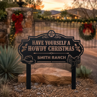 Howdy Christmas Yard Stake Monogram