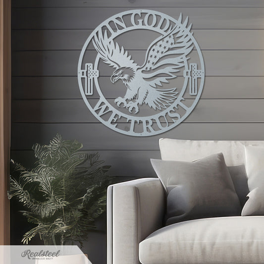 In God We Trust American Flag Eagle Metal Sign - RealSteel Center