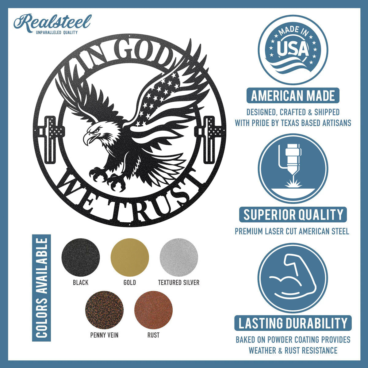 In God We Trust American Flag Eagle Metal Sign - RealSteel Center