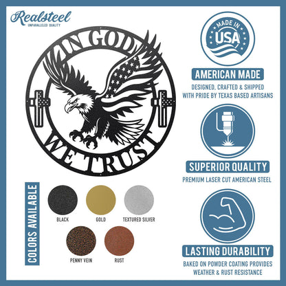 In God We Trust American Flag Eagle Metal Sign - RealSteel Center