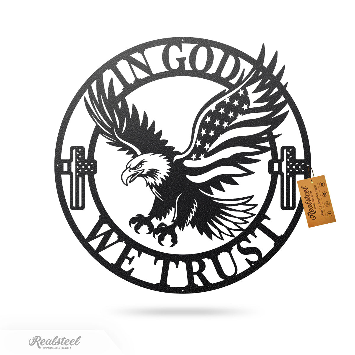 In God We Trust American Flag Eagle Metal Sign 18" / Black - RealSteel Center
