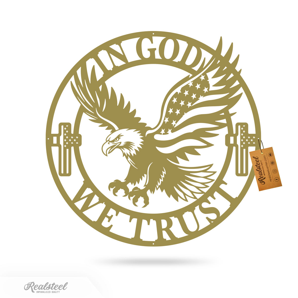 In God We Trust American Flag Eagle Metal Sign 18" / Gold - RealSteel Center